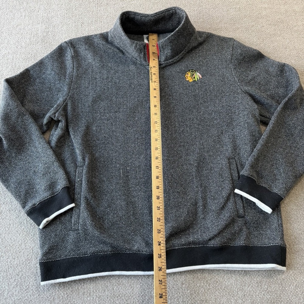 Chicago Blackhawks Men's 1/4 Zip Pullover Fleece Herringbone Gray Size XL - Picture 3 of 8